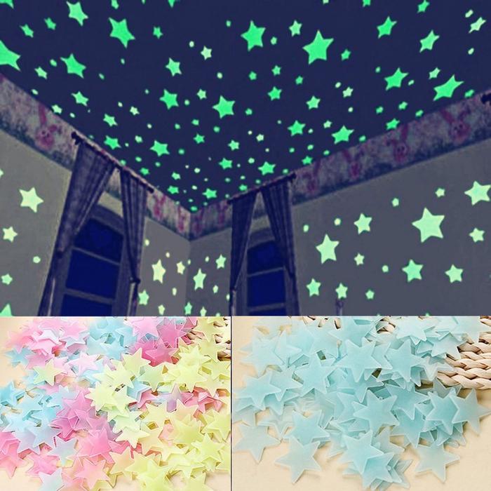 Pack Of 100 - Multicolor 3D Glowing Star Night Dark Room Decor