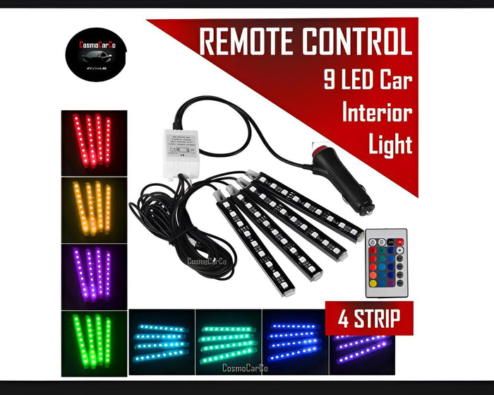 Interior Light (With Remote) 12 Led RGB LIGHT Strip Without Button For Bike/Car/Jeeb And All Vehicles (With Box Packing)