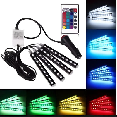 Interior Light (With Remote) 12 Led RGB LIGHT Strip Without Button For Bike/Car/Jeeb And All Vehicles (With Box Packing)