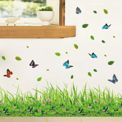 New 3D Fresh Green Plant Removable Green Grass PVC Wall Stickers Home Decor Waterproof DIY Removable Art Vinyl 7 Inch X 54 Inch