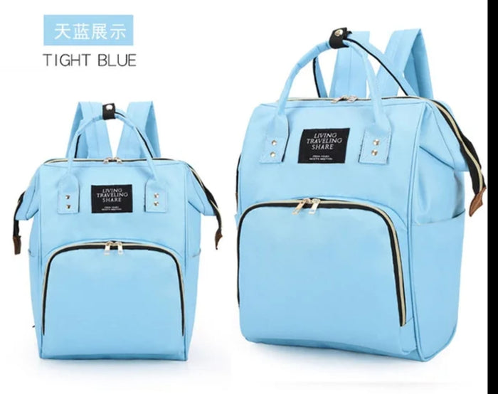 Large Capacity Mummy Bag Multi-Function Waterproof Outdoor Women Backpack Nursing Bag For Baby Care - Blue