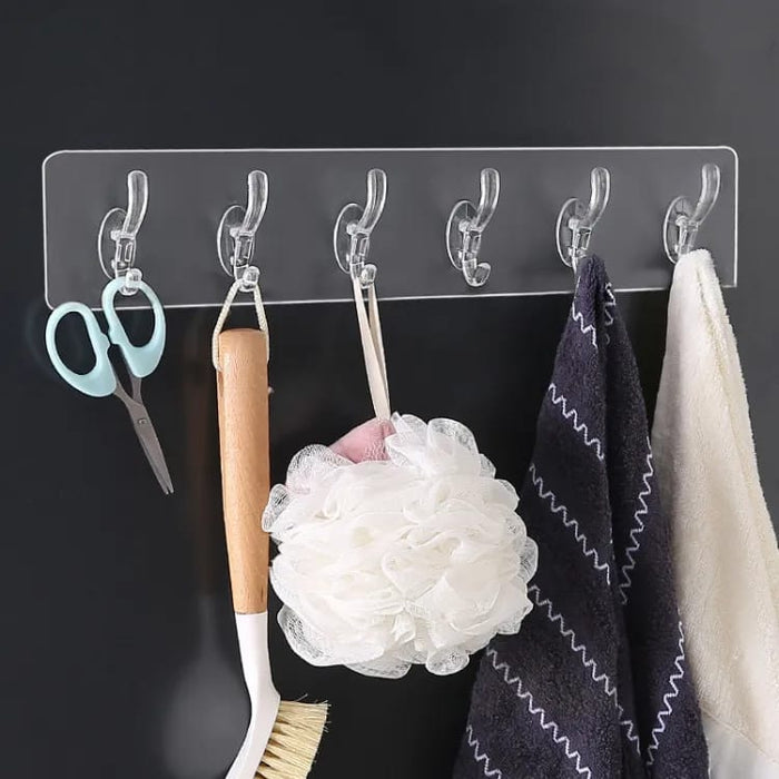 Double Row Adhesive Hook | Transparent Sticky Hook | Wall Hooks Self Adhesive Clothes Coat | Door Hanger Towel Key Holder Bathroom Kitchen Storage Sticker Hook - Pack Of 1