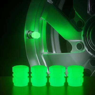 Luminous Valve Motorcycle Bicycle Bike Car Wheel Tyre Hub Cap Fluorescent Night Glowing Luminous Valve Stem Caps Decor - 2 Pcs, Green