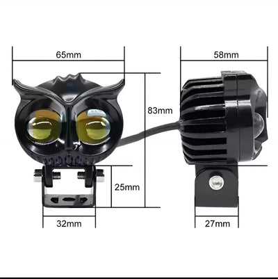 2 Pcs OWL Shape Fog Yellow-White & Flash Light Low & High Beam Owl Plastic Body Spot Light For All Cars And Bikes 9V-60V 40W