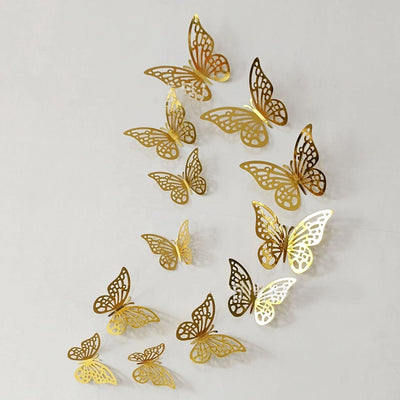 3D Wall Stickers Hollow Butterfly For Kids Rooms Home Wall Decor DIY Fridge Stickers Room Decoration - Pack Of 12