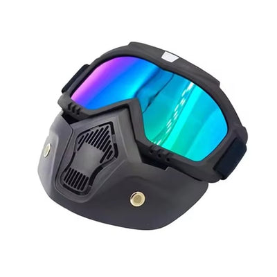 Motorcycle Goggles With Removable Full Face Mask Riding Glasses Dirt Bike ATV Motocross Detachable Eyewear (Random Glass Shade) - Blue Multi