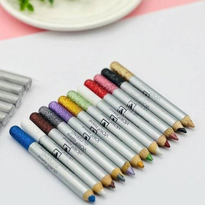 Pack Of 12 Flormar Glitter Multipurpose Pencils Glitter Eyeliner Pencils - Metallic Colors Eyeliners Eyeshadow Pencil Set, Natural Long Lasting (Random Color)