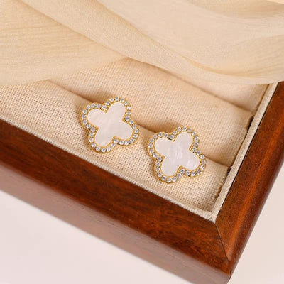 Stainless Steel Flower Zircon Studs Earrings - Black