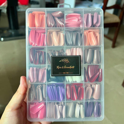 576 Pcs Nails With Box ,Reusable Artificial Nails, 24 Different Colours, Beautiful Fake Nails With Glue For Girls Women (Random Color)