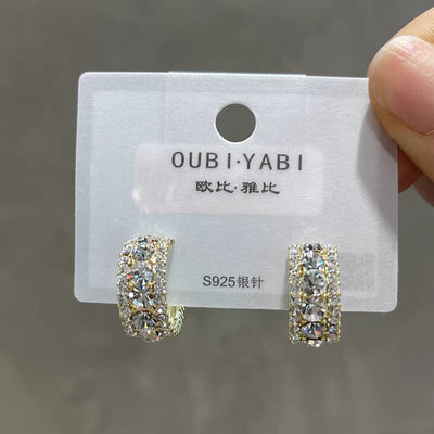 Korean Luxury Zirconium Hoops Earrings For Girls - Golden