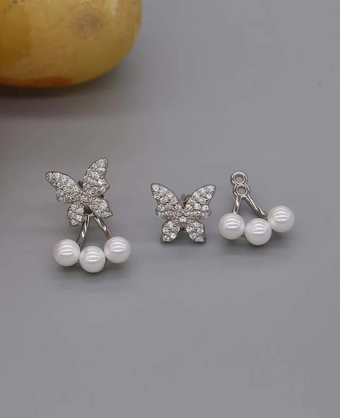 Butterfly Pearl Korean Earrings For Girls - Golden