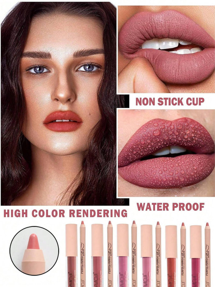 HUDAMOJI Ultra Matte Finish Lip Gloss And Lip Liner Lip Contour Set - Nude