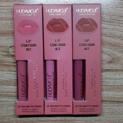 HUDAMOJI Ultra Matte Finish Lip Gloss And Lip Liner Lip Contour Set - Nude