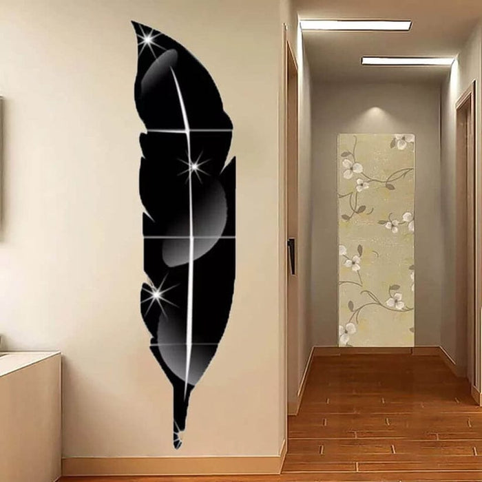 3d Acrylic Wall Leaf Mirror Reflection Room Decor - Black