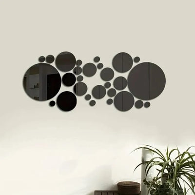Round Shape Acrylic Ring Mirror Wall Decor - Black