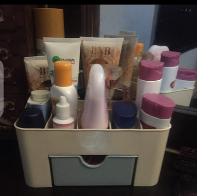 Plastic Makeup Storage Box With Small Drawer For Bathroom, Organizer Drawers, Makeup Brush Organizer Space- Saving Space Storage Box(Random Color)