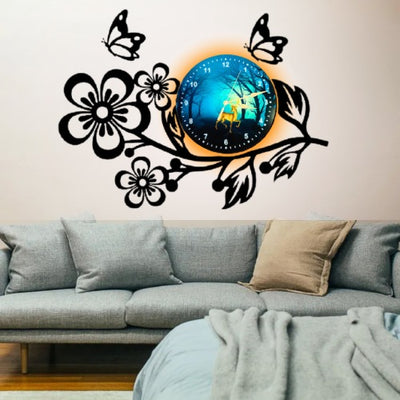3D Wooden Flower Clock With Esthetic Dial Wall Clock | Best Quality Wall Clock For Home Decor | Home Decor Clock 25 Inch - With Light