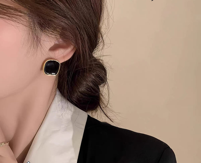 French Square Earrings Elegant Metallic Personalized Irregular Square Earrings Vintage Geometric Studs For Party Gifts Women's Accessories Stylish - Golden