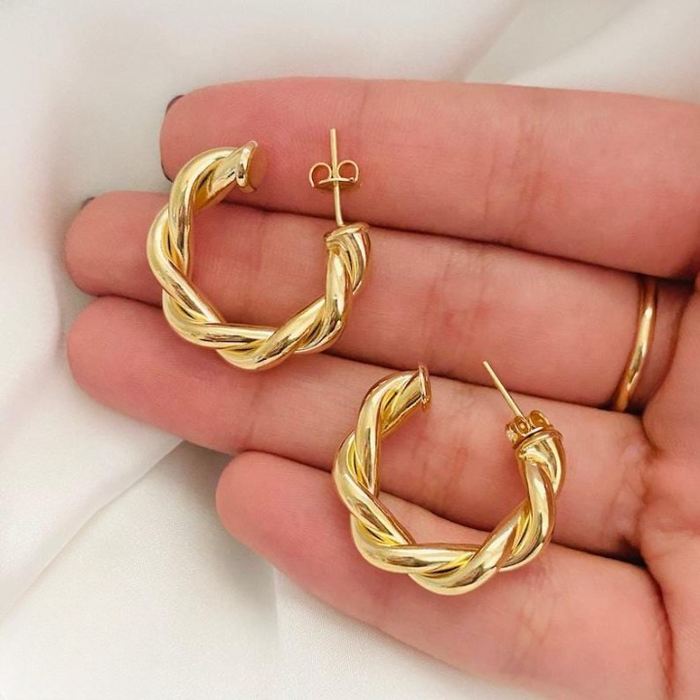 Twisted Sparkling Earrings For Women | Stylish Fashion Jewelry | Available In Silver & Golden | Perfect For Parties, Weddings & Daily Wear (WJ-101) - Golden