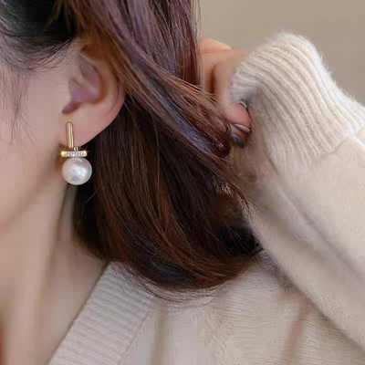 Elegant Pearl Drop Earrings For Women – Stylish Dangle Earrings With Rhinestone Accent (AXT-102) - GOLDEN