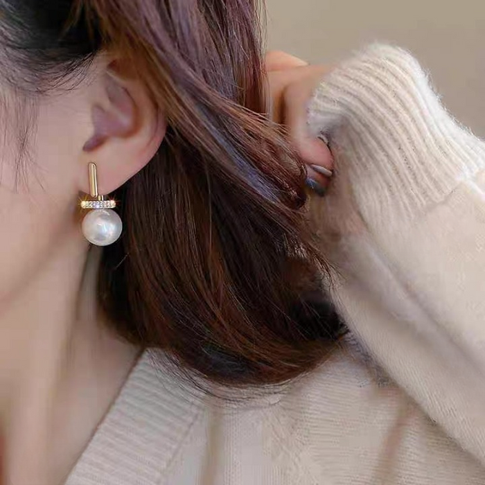 Elegant Pearl Drop Earrings For Women – Stylish Dangle Earrings With Rhinestone Accent (AXT-102) - GOLDEN