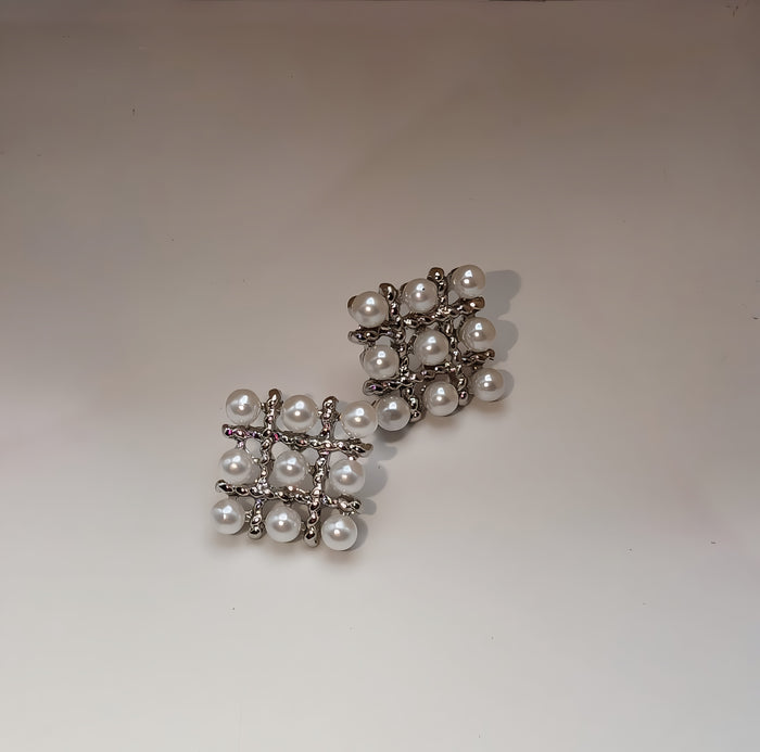 Pearl Square Korean Earrings – Elegant Women’s Fashion Jewelry In Silver And Golden Colors PJT-106 - Golden