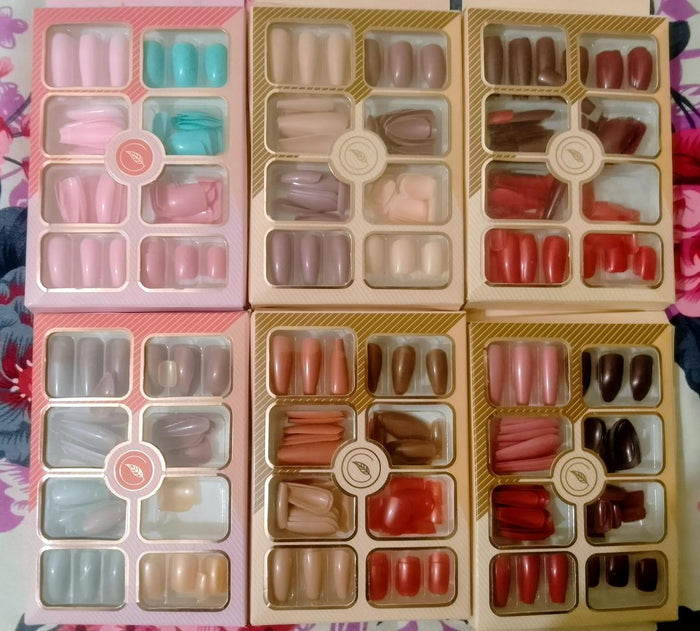 96 Pcs Fake Nails Set – Nude, Red & Multicolor ABS Plastic Nail Tips, Durable & Easy-To-Apply, Smooth Finish For DIY Nail Art & Professional Manicure - Nude