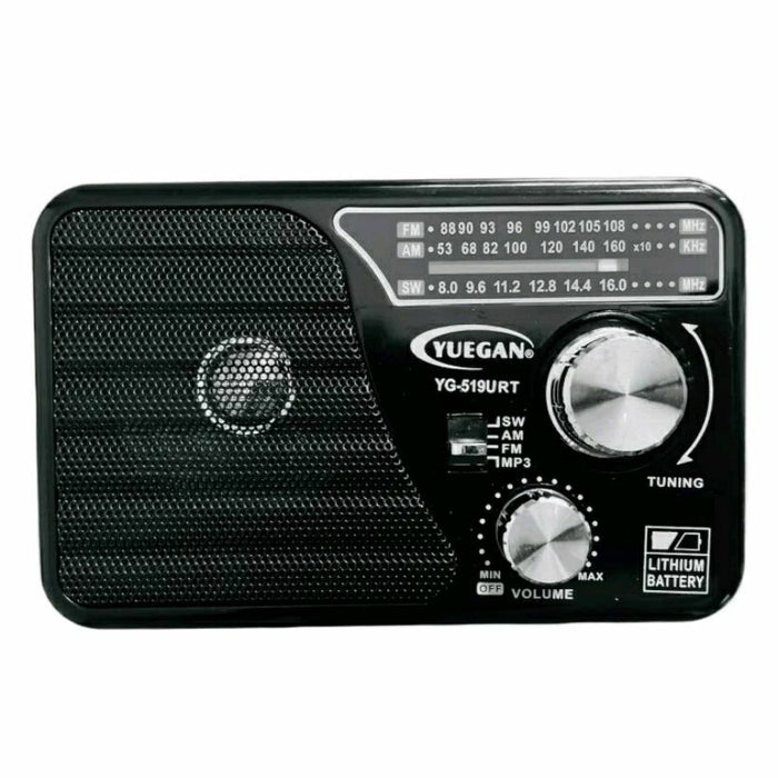 YUEGAN YG-518URT 3-Band Portable Radio With USB/TF MP3 Player, Aux Input, Flashlight & Rechargeable Battery – AM/FM/SW
