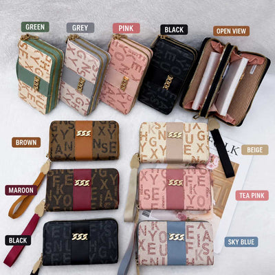 Stylish Ladies Double-Zip Wallet – Premium Printed Design, Multiple Compartments & Elegant Hand Strap - Beige