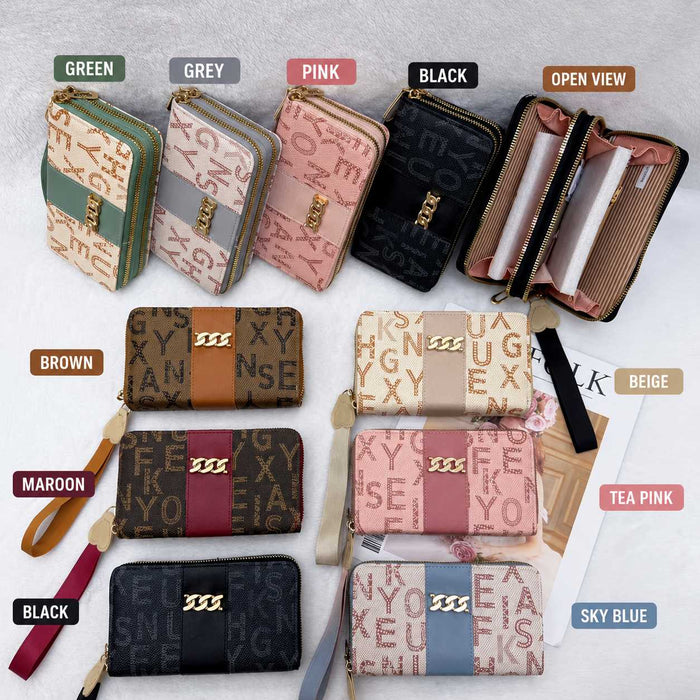 Stylish Ladies Double-Zip Wallet – Premium Printed Design, Multiple Compartments & Elegant Hand Strap - Beige