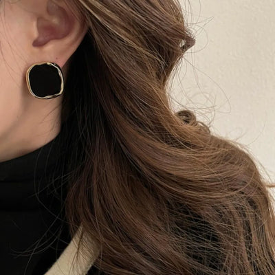 French Square Earrings Elegant Metallic Personalized Irregular Square Earrings Vintage Geometric Studs For Party Gifts Women's Accessories Stylish - Golden