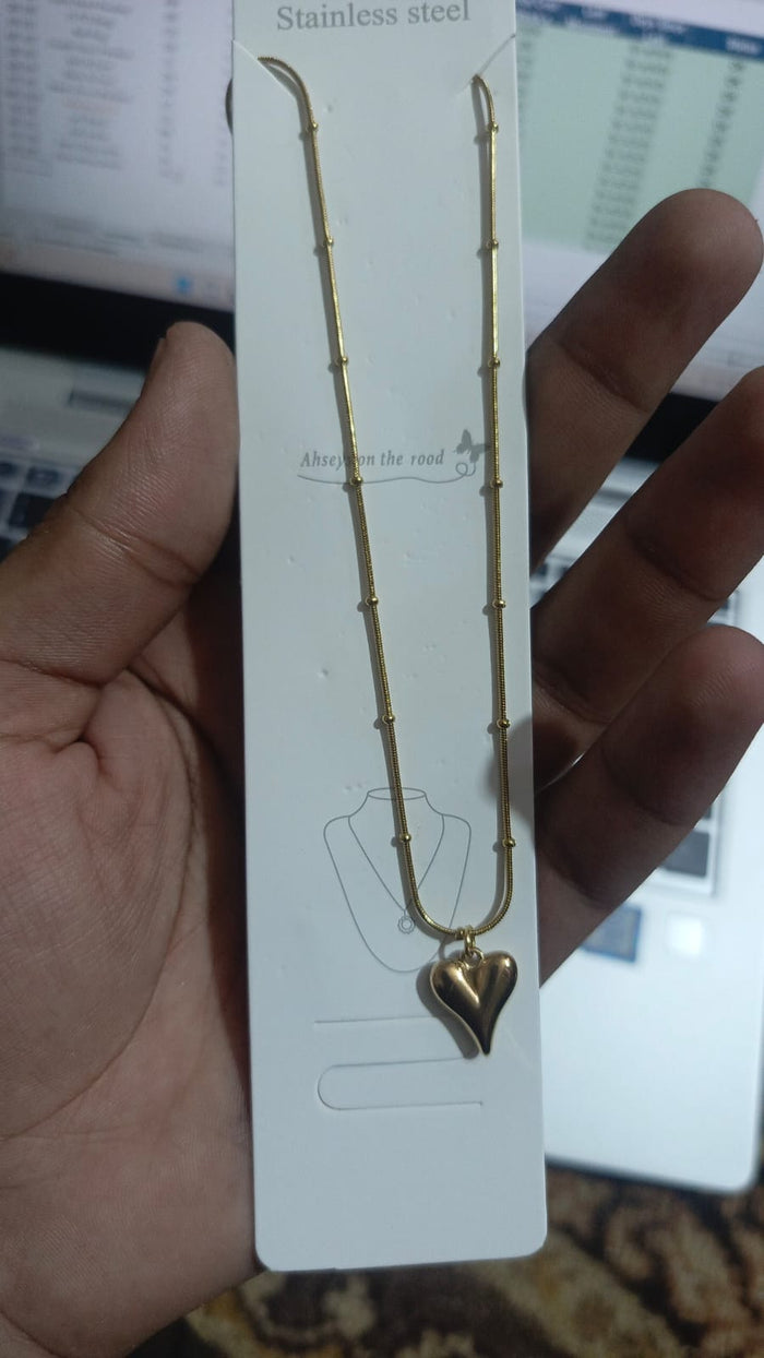 Ball Chain Heart Korean Pendant – Elegant Golden Necklace - Sku PVj-200