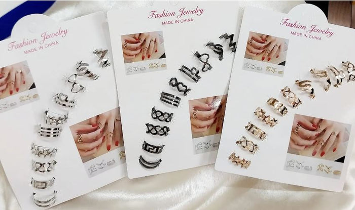 10 Pcs Adjustable Alloy Rings Set For Women & Girls – Stackable Fashion Jewelry Collection ~ Black
