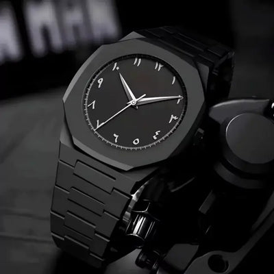 Professional Black Arabic Aura Watch With Eastern Arabic Numerals And Date Elegant Durable Stylish Unique And Modern (Without Box)