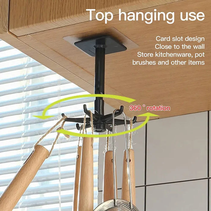 Kitchen Tools Spoon Holder Stand 360 Degrees Rotated Punch-Free Rack Wall Hanging - 1Pc