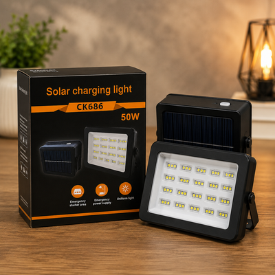 KSE CK686 50W Portable Solar Charging Flood Light - Powerful Rechargeable Outdoor Lighting For Camping, Emergencies, And Work Sites