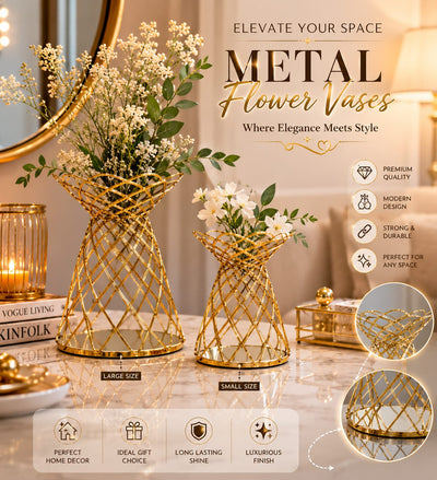 Luxury Decorative Table Vase | Modern Metal Flower Vase For Home & Office Décor | Without Flowers 15x15x18cm