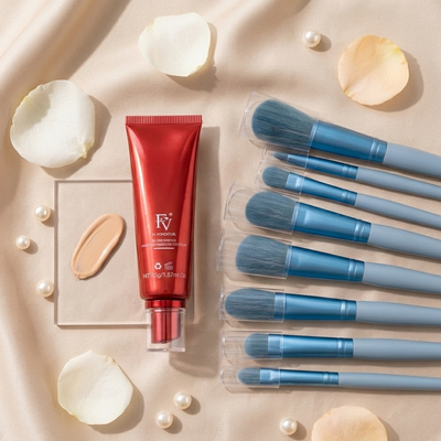Ivory Shade FV Foundation With 8 Pcs Makeup Brush Set – Full Coverage Face Makeup Kit For Women