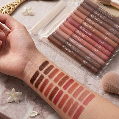 Nude Shades Lip Pencils - Long Lasting High Pigmented Precise Definition Waterproof Lip Liner - Pack Of 12