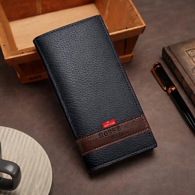 Long Wallet Purse – Contrast Band Design With Card Slots & Zipper Pocket Black