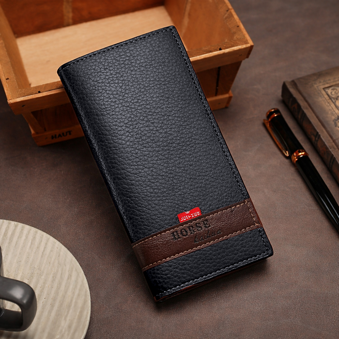 Long Wallet Purse – Contrast Band Design With Card Slots & Zipper Pocket Black