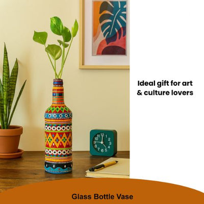 Traditional Truck Art Decorative Glass Bottle Vase – Handcrafted Multicolor Home Decor (750ml)