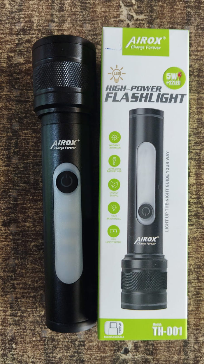 Airox 5 In 1 Rechargeable Flash Light – Type-C Charging | Black