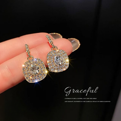 PJT-990 Beautifull Sparkling Korean Zircon Earrings – Chic & Timeless Design Available In Golden And Silver Color - Golden
