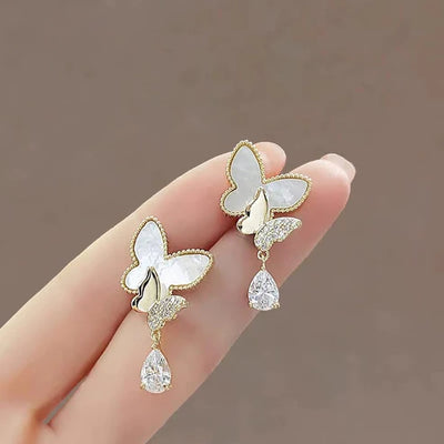 Double Butterfly Hanging Pearl Earings / Earrings Women's Earrings For Gift / For Girls - Golden