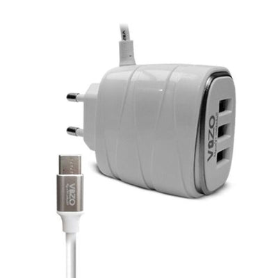 Vizo V16-Type-C – 4A Smart Fast Charger (3 USB Ports + Built-In Type-C Cable) | Best Quality Type-C Charger For Android - Mobile Phone Charger - Android Charger