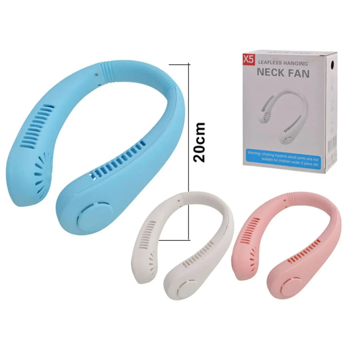 X5 Leafless Hanging Neck Fan With Adjustable Neck Band - Portable Rechargeable Neck Fan - Neck Fan For Summer (Random Color)